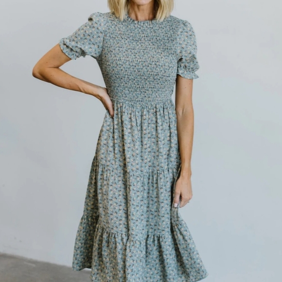 NWT Baltic Born Blue Floral Smocked Bodice Dress | S - Picture 7 of 11